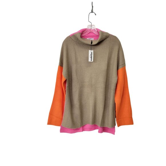 Zeagoo Women's Colorblock Knit Tunic Sweater Orange Pink Beige Size Medium - Picture 4 of 4